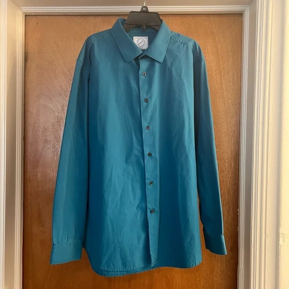 Bespoke Shirts | Bespoke Mens Teal Blue Colored Long Sleeve Slim Fit Dress Shirt | Color: Blue | Size: Mens Xl 17-17.5 34/35 | Nickig21's Closet